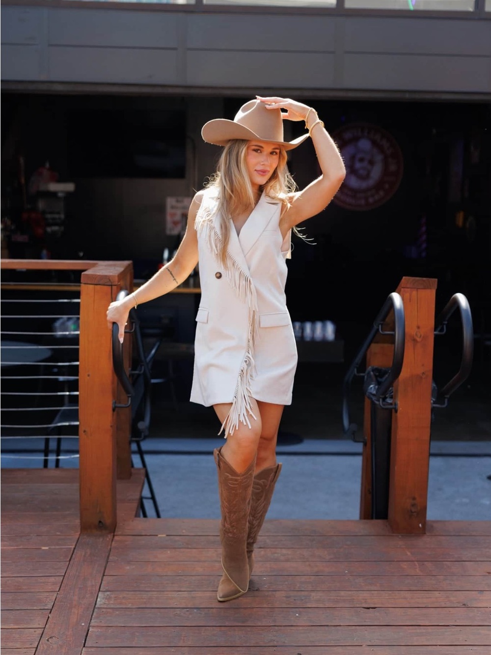 Fringe-Trim Sleeveless Mini Dress in Cream